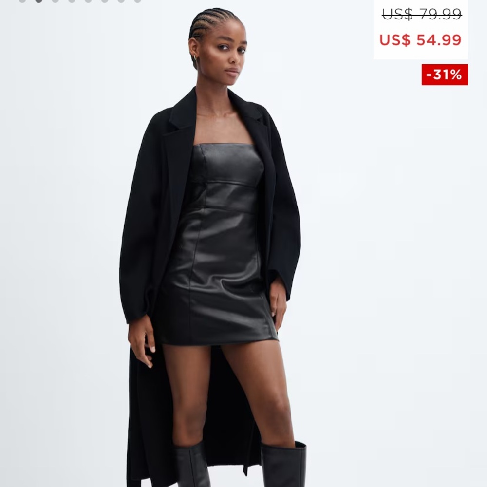 Leather effect strapless dress